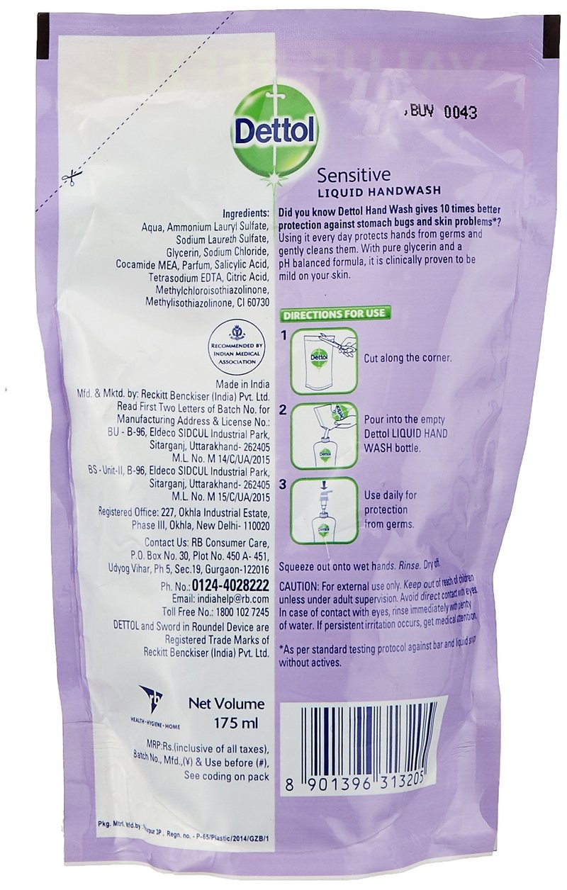 Dettol Sensitive pH Balance Handwash Refill Pouch - 175 ml
