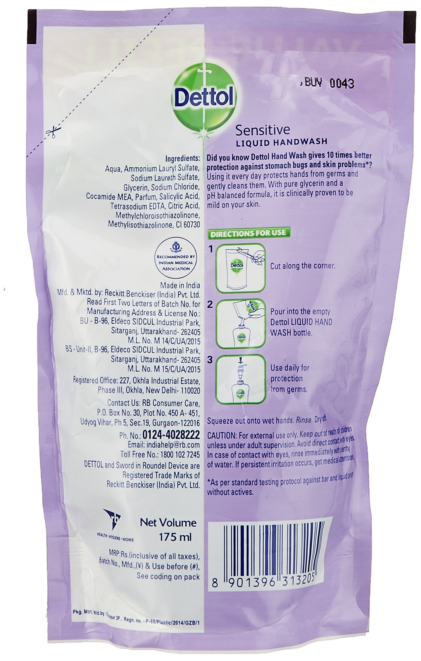Dettol Sensitive pH Balance Handwash Refill Pouch - 175 ml