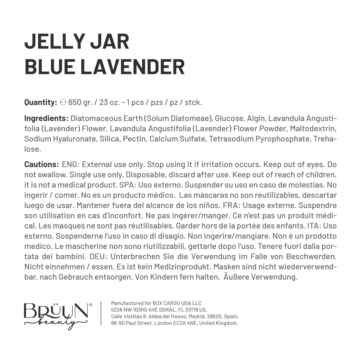 BRÜUN Jelly Mask Jar Blue Lavender Peel-Off Face Care Rubber Mask | 23 fl oz Skin Care Moisturizing Gel Mask Jar Spa Set