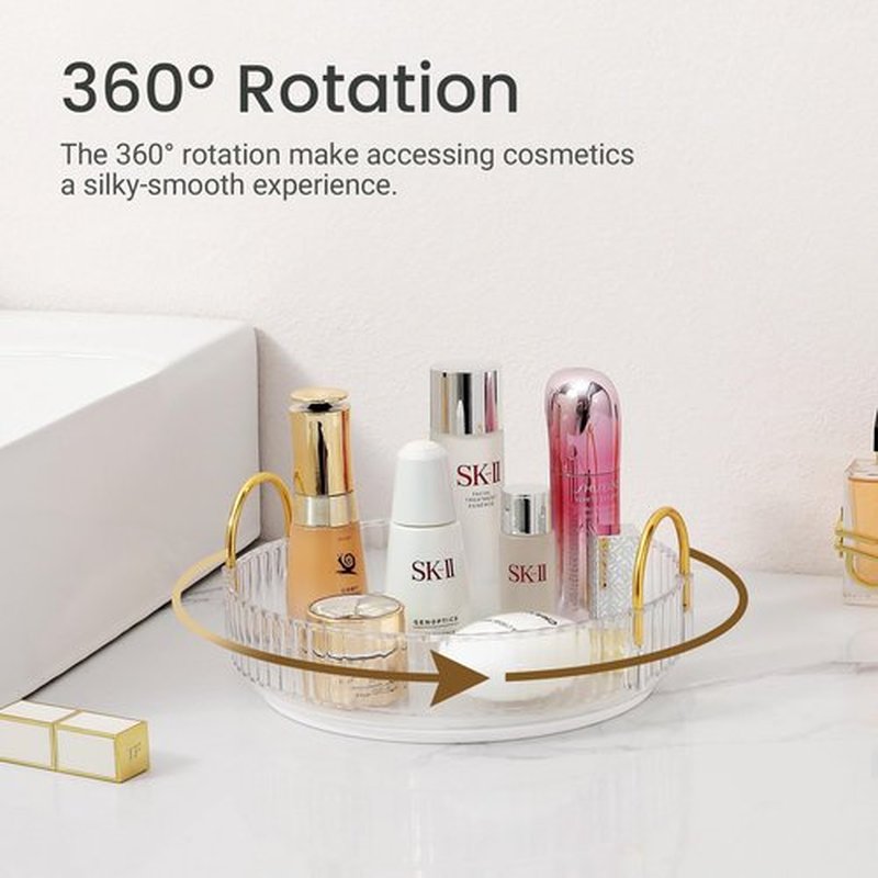 Aveniee Rotating Makeup Organizer for Vanity, Perfume Skincare Make Up Storage Organizers for Bathroom Counter, Clear Cosmetic Dresser Organizer Display Cases, Lipstick Spinning Holder(1 Tier, White)