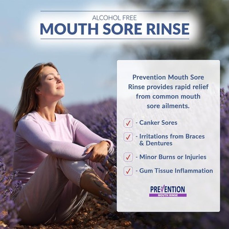 Prevention Mouth Sore Mouth Rinse, Canker Sore Treatment, Oral Pain Relief Mouthwash for Ulcers and Sores, Braces, with Hydrogen Peroxide, Alcohol-Free, Fluoride Free, 16 oz, Soothing Mint, 1 Pack