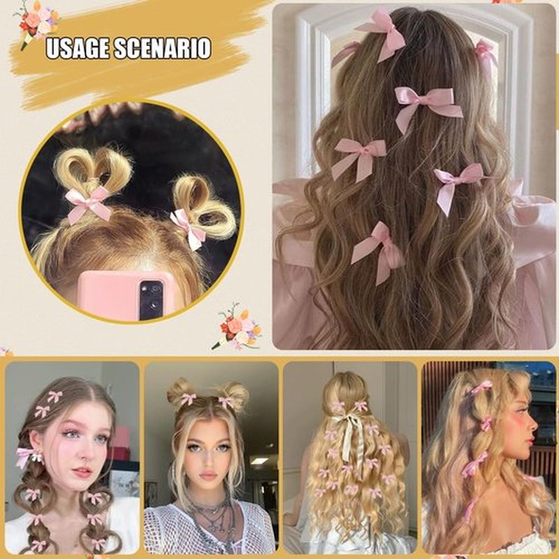 Mini Hair Bows for Women Girls Cute Hair Clips Small Alligator Hair Ribbon Accessories -25P - Pink