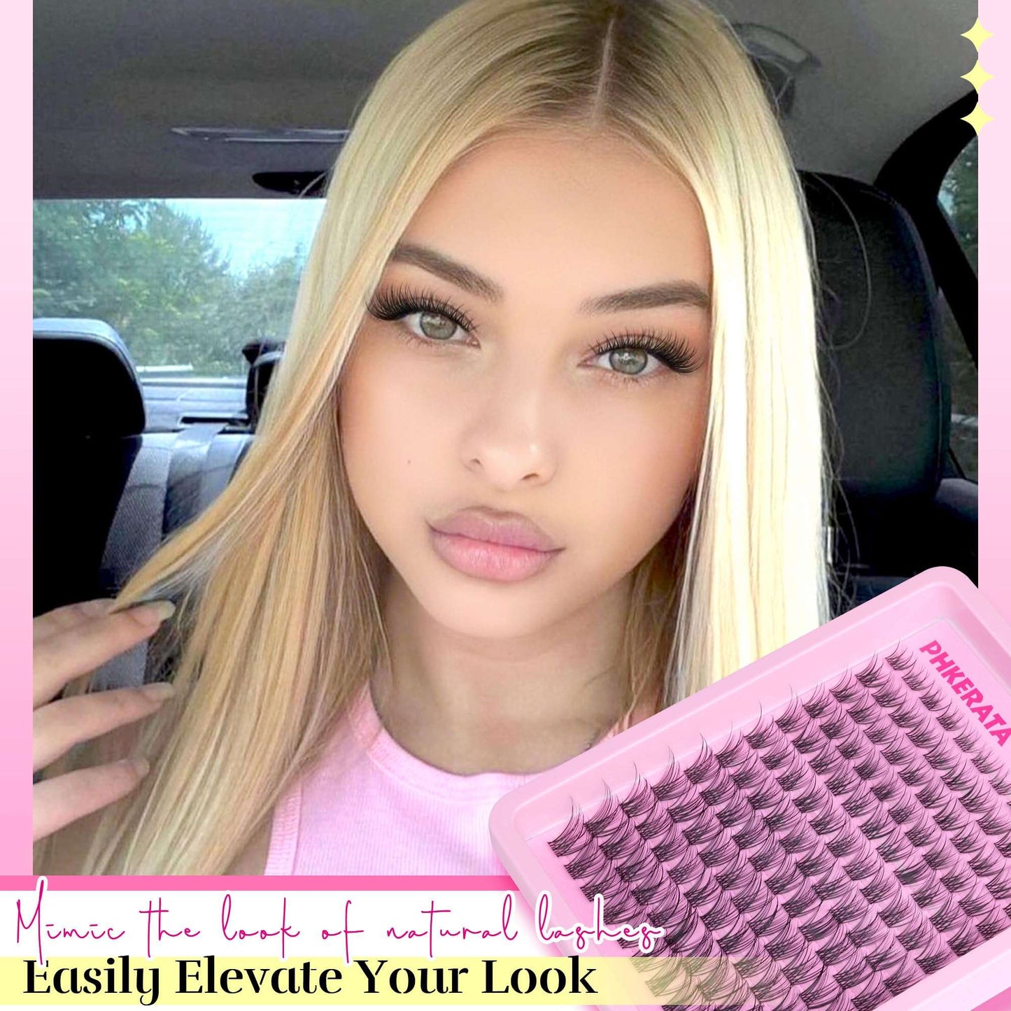 PHKERATA Wispy Lash Clusters Invisible Band Eyelash Clusters Natural Lashes Clusters 120 pcs C Curl Cluster Eyelash Extensions Ultra Thin Clear Band Individual Lashes at Home, 8-16mm