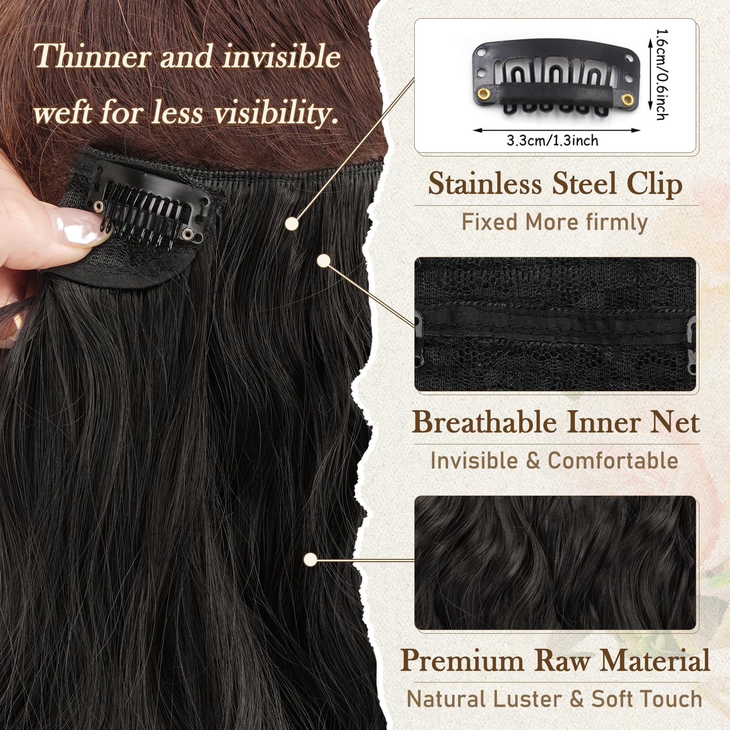 BARSDAR Wavy Clip in Hair Extensions - 12 Inch Black Clip in Hair Extensions for Women - 6PCs Full Head Thick Soft Synthetic Clip in Hairpieces Daily Party Halloween - Natural Black