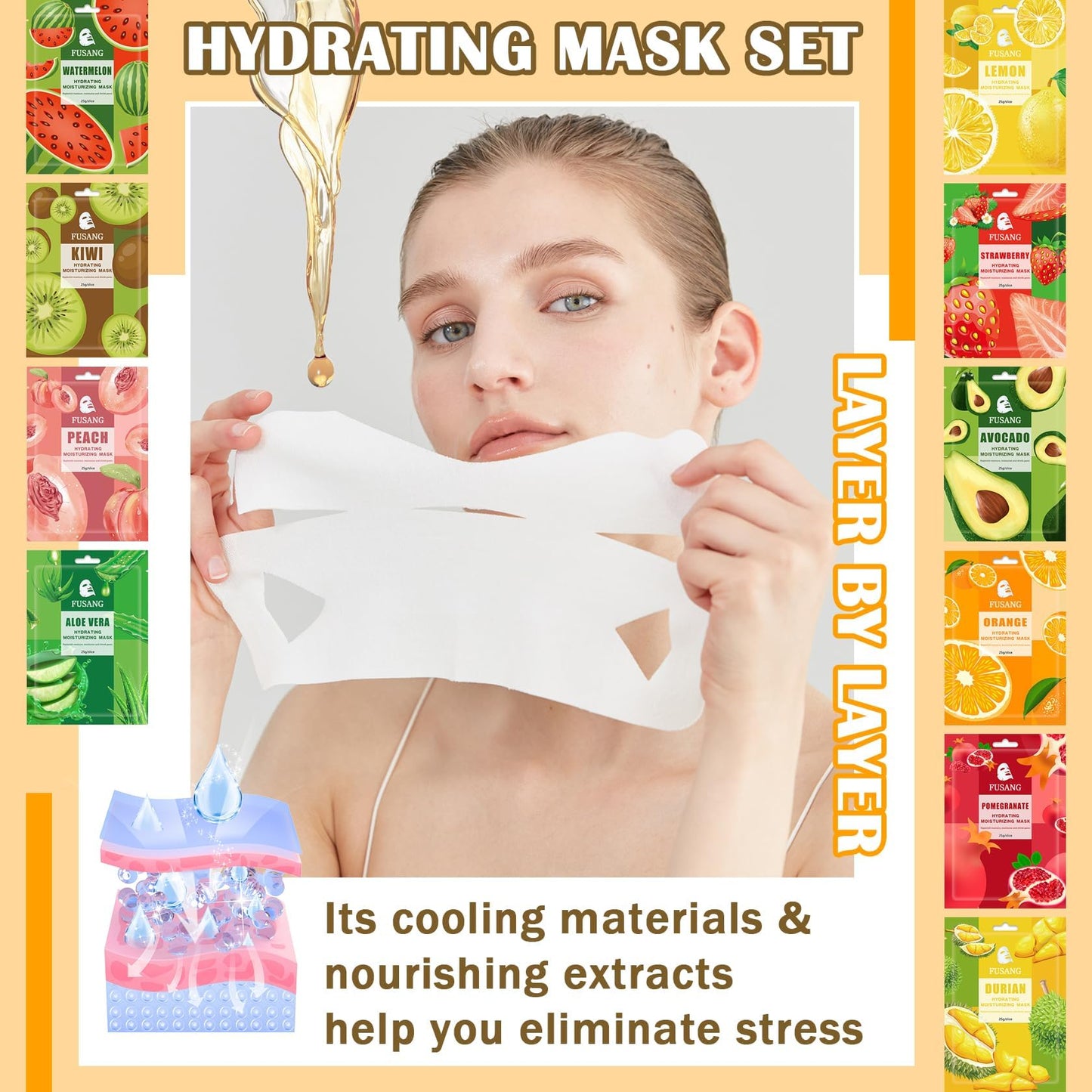 Fusang 20 Pcs Facial Sheet Mask,Hydrating Face Masks Skincare Gift Set,Moisturizing Soothing Facial Masks,Easy to Use & Nourishing Face Mask Skin Care Set