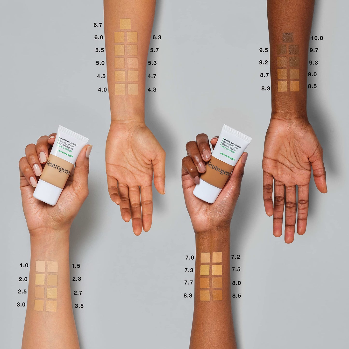 Neutrogena Clear Coverage Flawless Matte CC Cream, Full-Coverage Color Correcting Cream Face Makeup with Niacinamide (b3), Hypoallergenic, Oil Free &-Fragrance Free, Butterscotch, 1 oz
