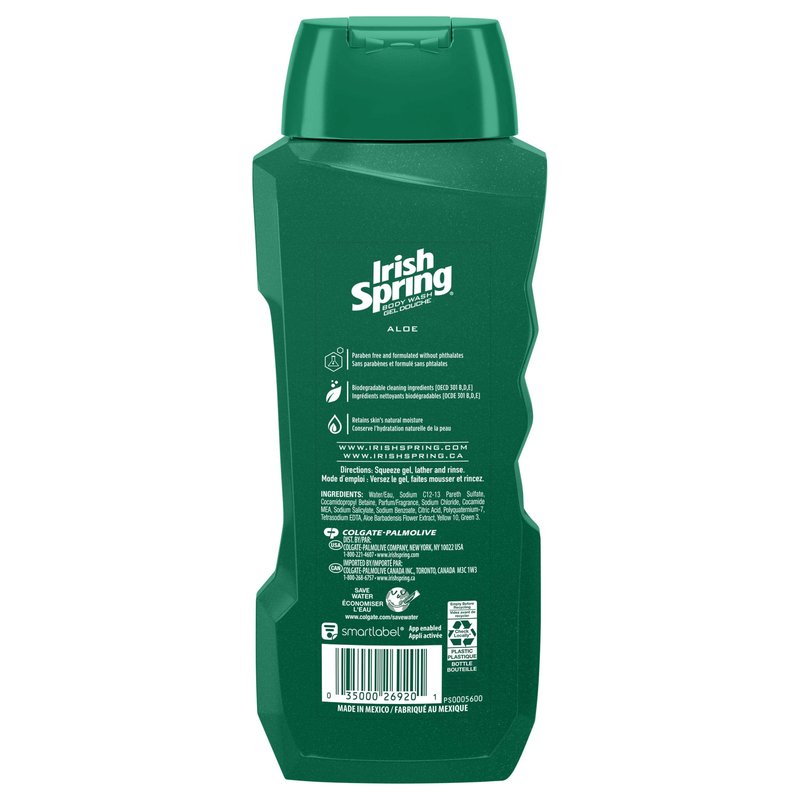 Irish Spring Men's Body Wash Shower Gel, Aloe Vera - 20 fluid ounce (Pack of 6)