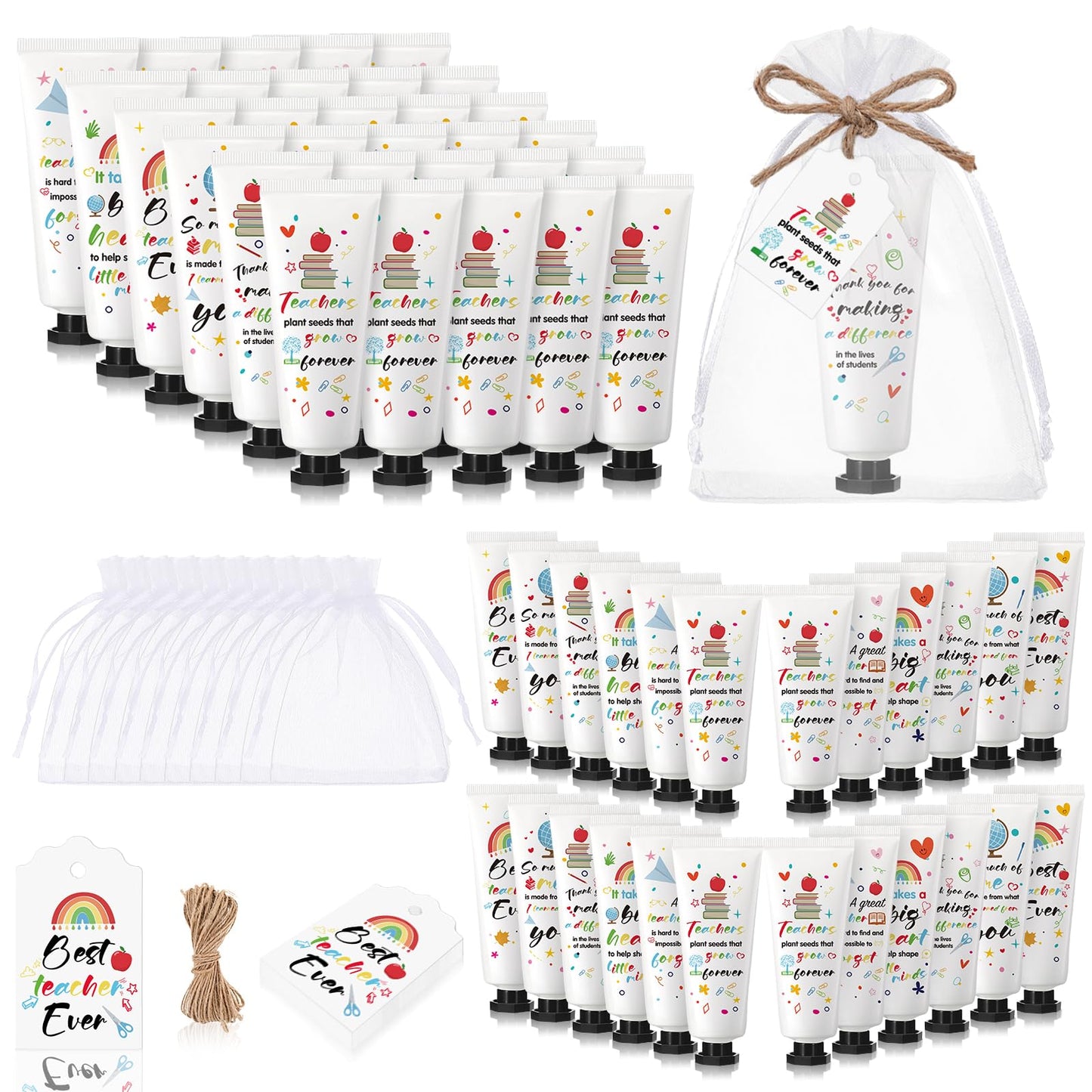 Dimsile 36 Set Valentine's Day Gifts for Teacher Appreciation Hand Cream Moisturizing Hand Lotion Thank You Teacher Gifts Travel Size with Cards Organza Bags for Dry Cracked