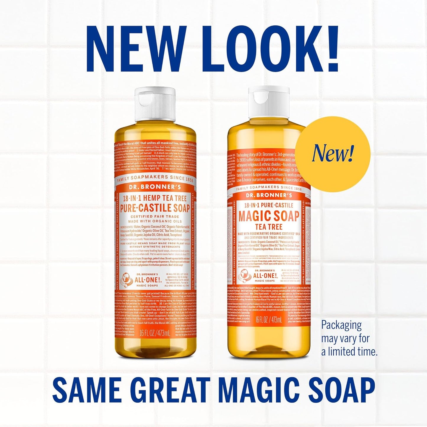 Dr. Bronner's Pure-Castile Magic Soap Liquid (Tea Tree, 16 Ounce, 2-Pack)-Made with Regenerative Organic Certified Oils, 18-in1 Uses: Face, Hair, Hand & Body Soap, Laundry- Concentrated, Vegan