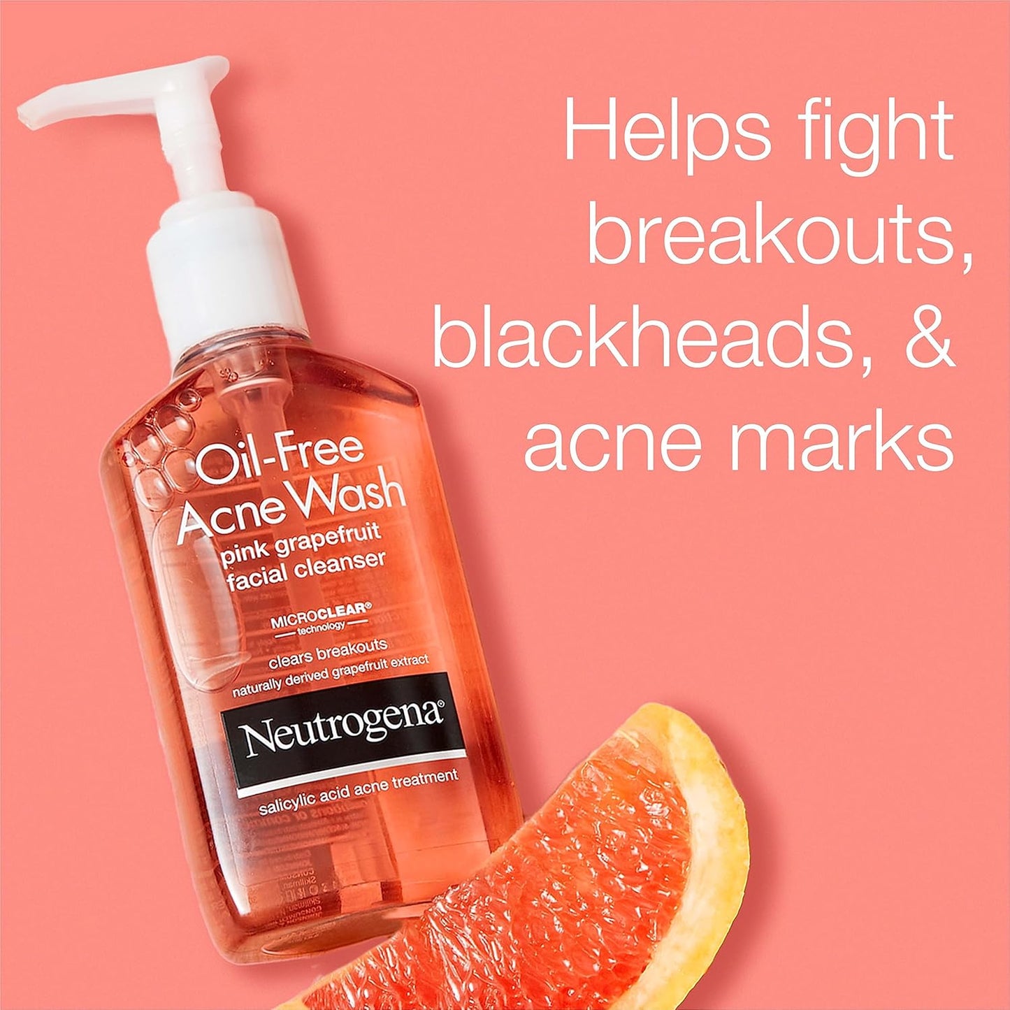 NEUTROGENA Oil-Free Pink Grapefruit Pore Cleansing Acne Wash and Daily Liquid Facial Cleanser with 2% Salicylic Acid Acne Medicine and Vitamin C, 6 fl. oz, 3 Pack
