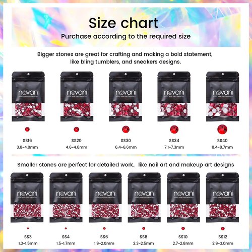 Novani Red Rhinestones 1440pcs SS20 Glass Rhinestone Crystal Flatback Gemstones for Crafts Nails Makeup Bags and Shoes Decoration(SS20, Light Siam)