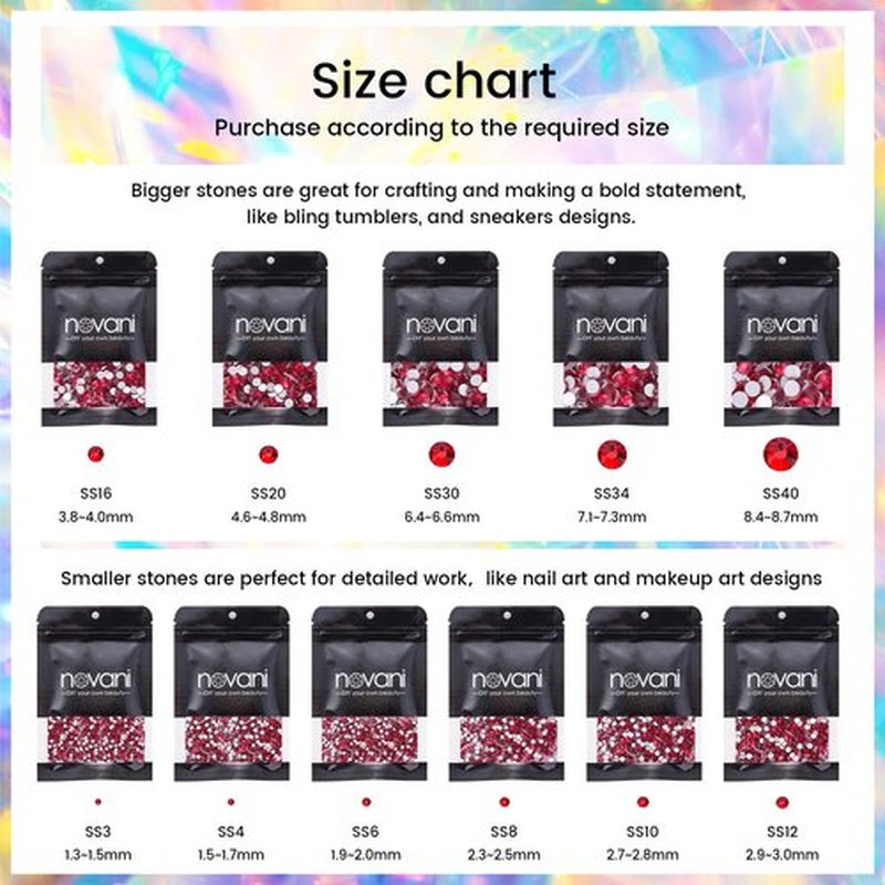 Novani Red Rhinestones 1440pcs SS20 Glass Rhinestone Crystal Flatback Gemstones for Crafts Nails Makeup Bags and Shoes Decoration(SS20, Light Siam)