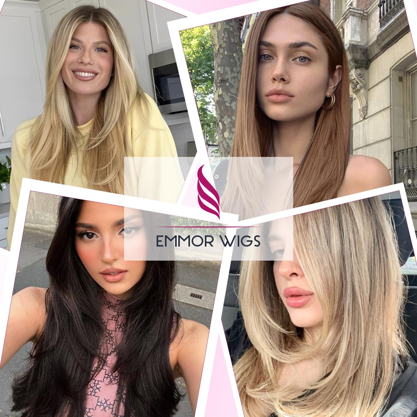 EMMOR Long Layered Wigs,Natural Central Lace Bob, Premium Heat-Resistant Synthetic Straight Wigs for Women Daily Use(Ombre Brown with Dark Roots)