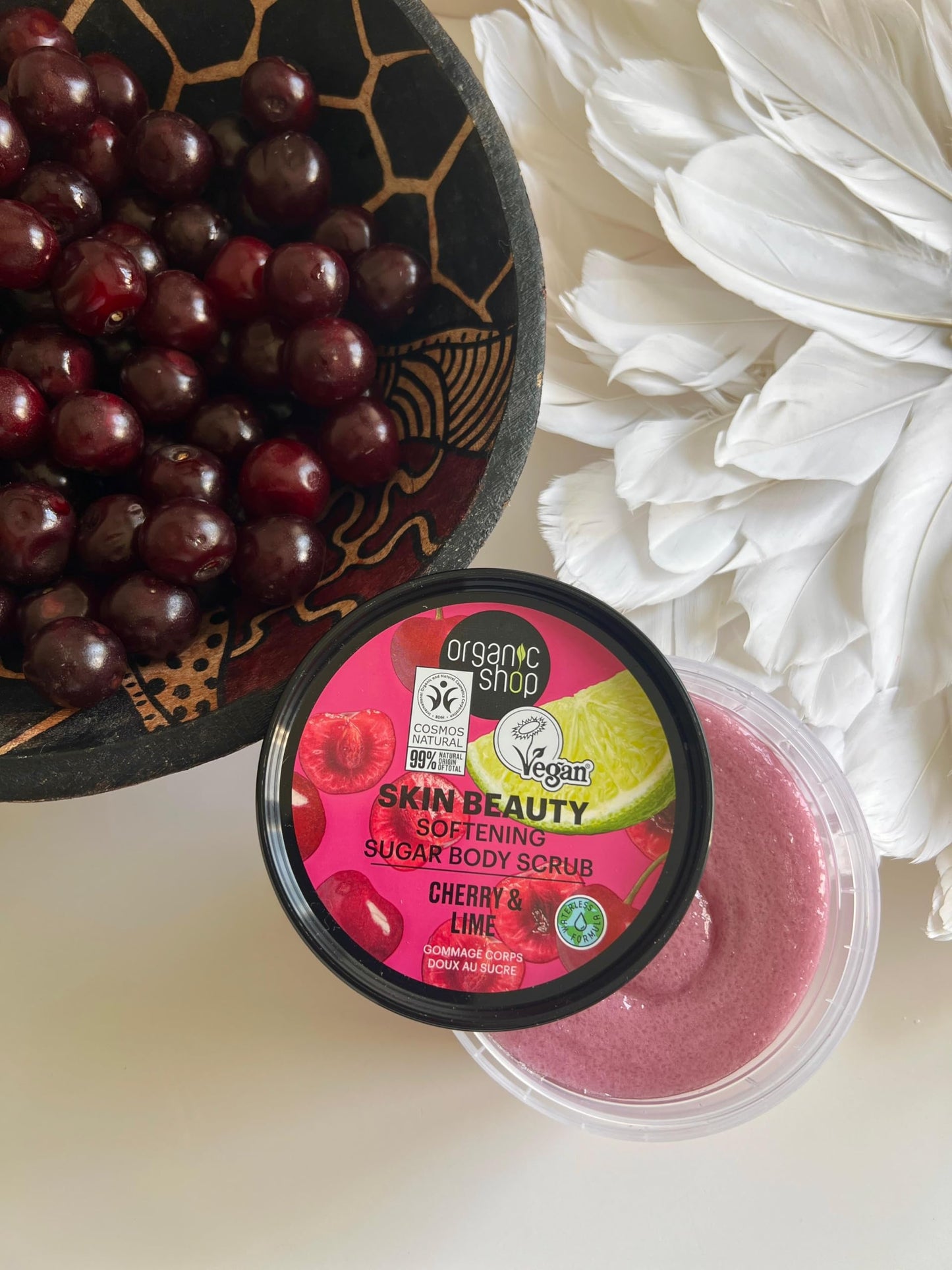 Organic Shop Cherry & Sugar Softening & Exfoliating Body Scrub, 100% Vegan & Organic, Daily Exfoliant, Detox & Moisturizer, Body, Face, Hand & Foot, Intensive Care & Skin Toning. 250ml.