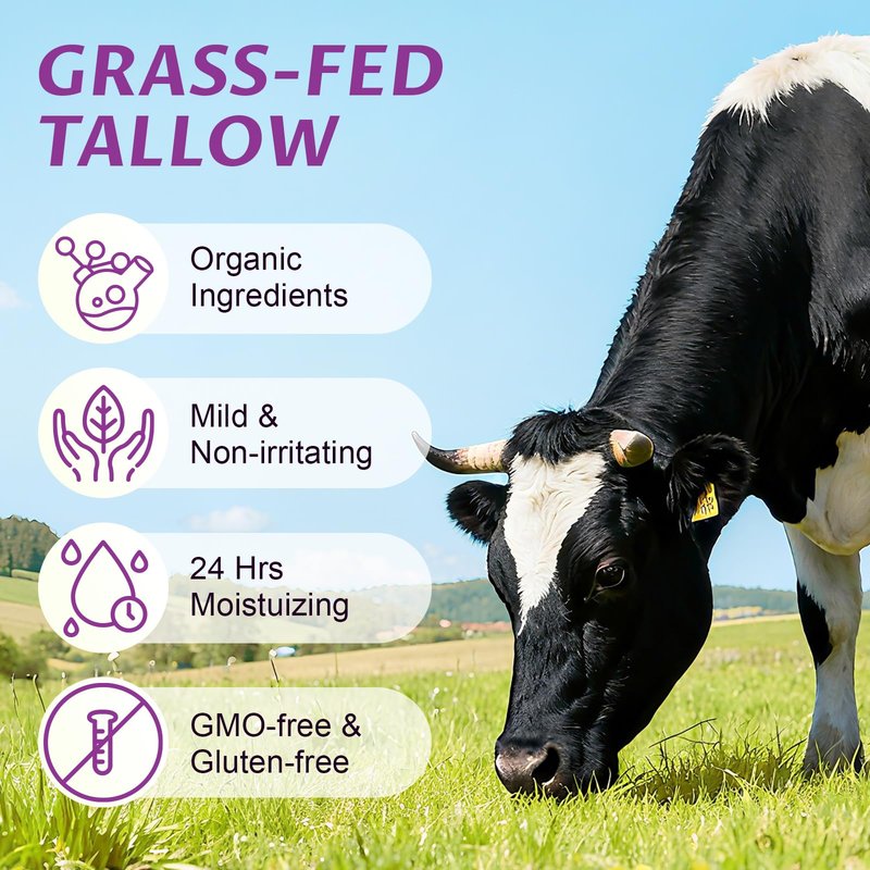 Whipped Beef Tallow for Skin Organic Grass Fed Beef Tallow, Tallow and Honey Balm with Lavender for Face & Body Natural Tallow Face Moisturizer Deep Hydration