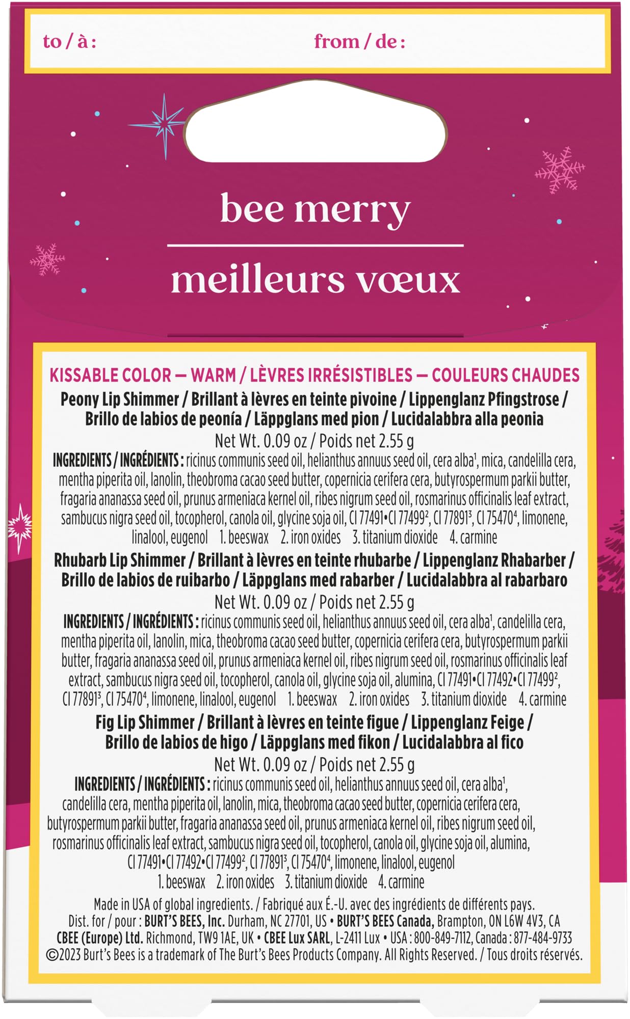 BURTS BEES Kissable Color Lip Shimmer Holiday Gift, 1 EA (Pack of 2)