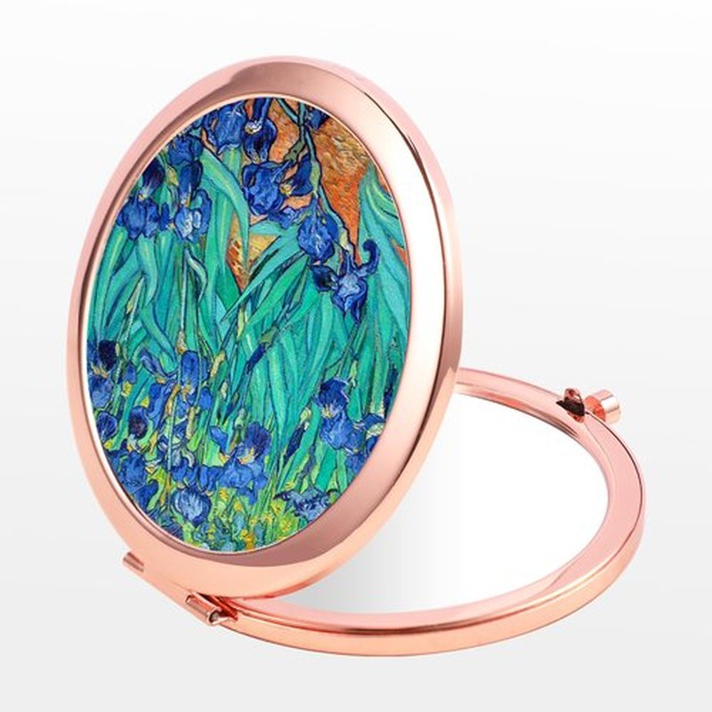 Dynippy Compact Mirror Rose Gold Makeup Mirror Folding Mini Pocket Mirror Portable Hand Mirror Double-Sided 2 x 1x Magnification for Woman Girls (Irises)