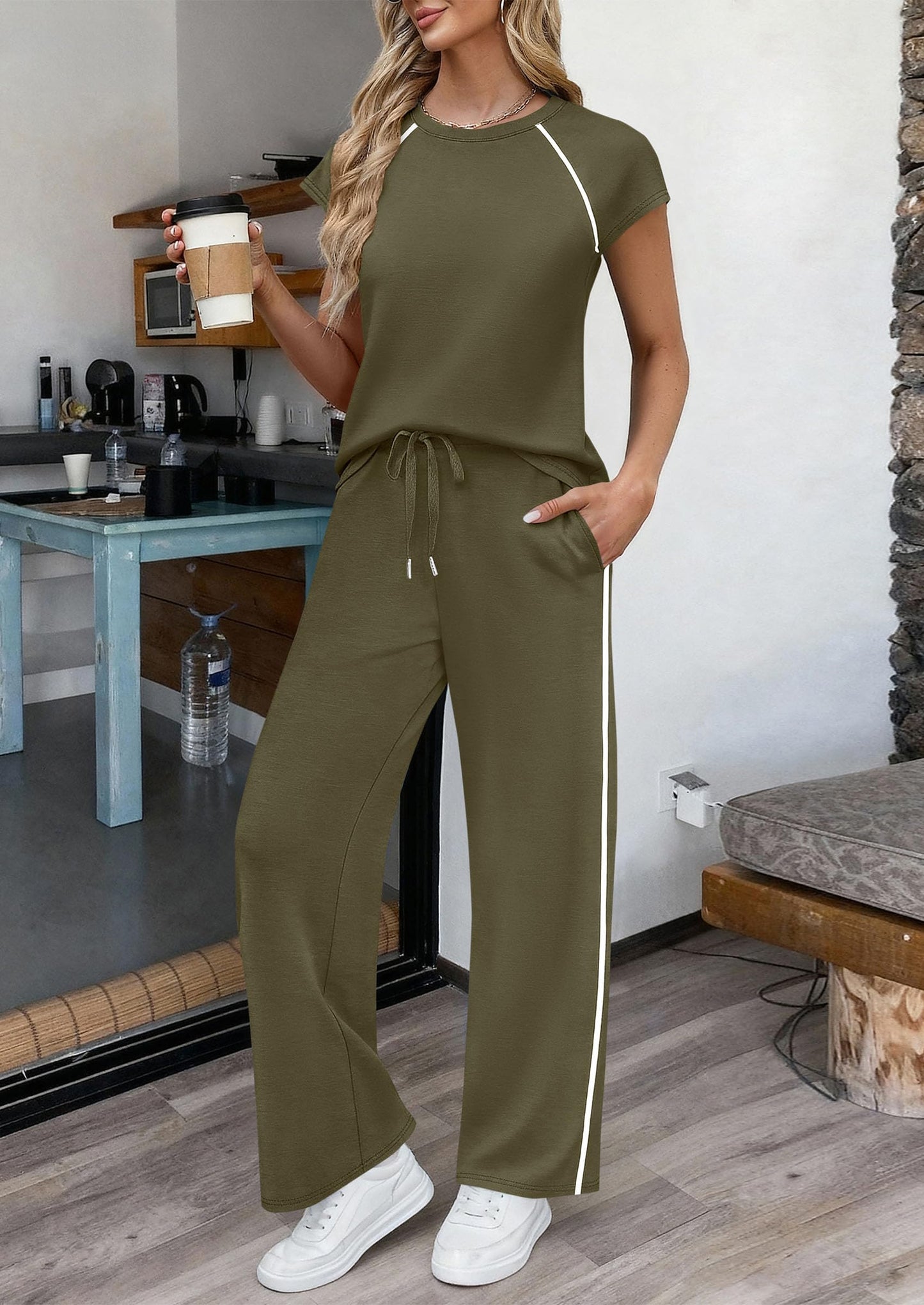 PRETTYGARDEN Two Piece Sets for Women 2026 Summer Vacation Outfits Cap Sleeve Tops Lounge Pants Matching Set Fashion Clothing
