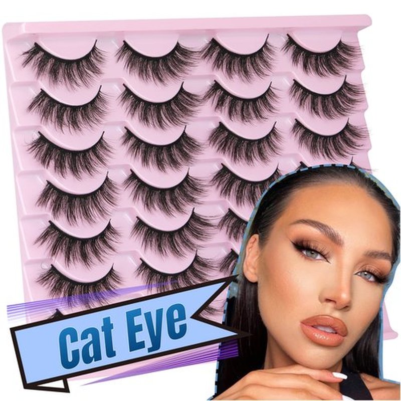 14 Pairs False Eyelashes Natural Mink Lashes Fluffy Wispy Cat Eye Lashes 14mm 3D Volume Strip Fake Eyelashes Pack by TNFVLONEINS
