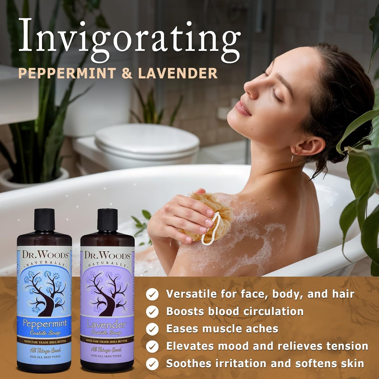 Dr. Woods Organic Shea Butter Liquid Castile Soap - Refreshing & Relaxing Combo (2 x 32 oz)