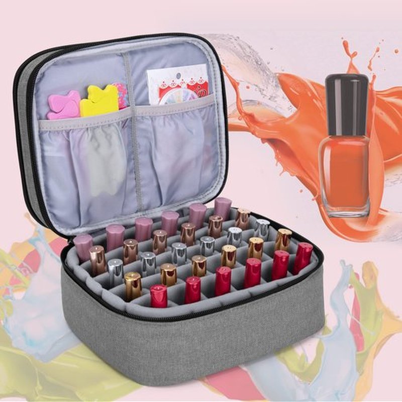 LUXJA Nail Polish Carrying Case - Holds 30 Bottles (15ml - 0.5 fl.oz), Double-layer Organizer for Nail Polish and Manicure Set, Gray (Bag Only)
