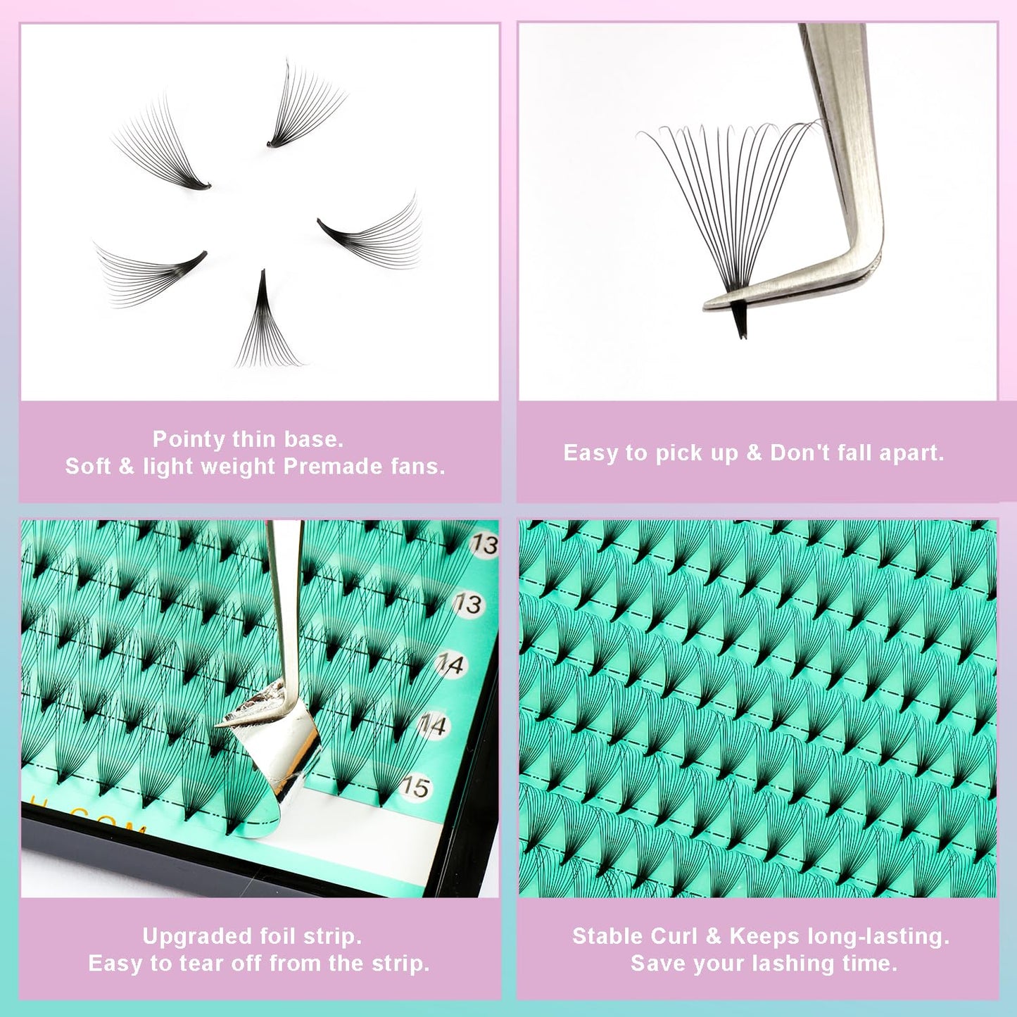 VAVALASH Premade Fans Eyelash Extensions 320 Fans 10D 14D 16D 20D 0.03 0.05 0.07 Thickness C/D Curl Middle Stem Heat Bonded Premade Fans Russian Volume Lash Extensions (320 Fans-14D-0.03-C-8-15mm)