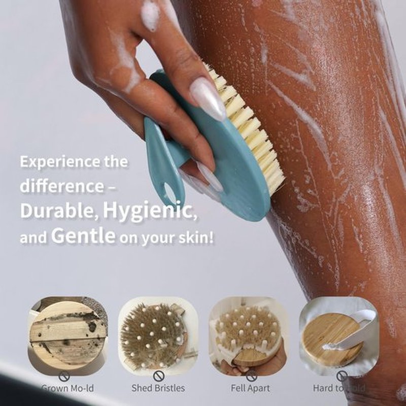 BEAUTAIL 4 Pack Body Brushes Gentle Exfoliating Shower Bath Brush, Soft Bristle Scrubber for Sensitive Skin Women Men, Non-Slip Hand-Clip, Durable and Long Lasting (2pcs Blue+2pcs Gray)