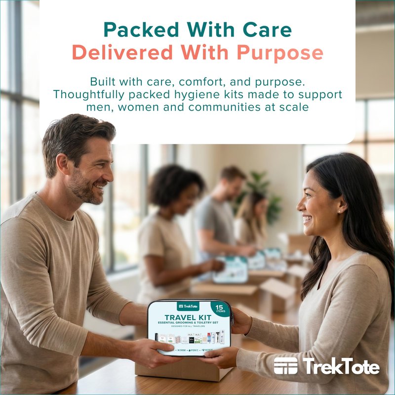 TrekTote Complete 15 Piece Unisex Travel Hygiene Kit with Toiletries & Personal Care Essentials, TSA-Compliant, Individually Packaged in Clear Bag, Single or Bulk Packs (5 Pack)