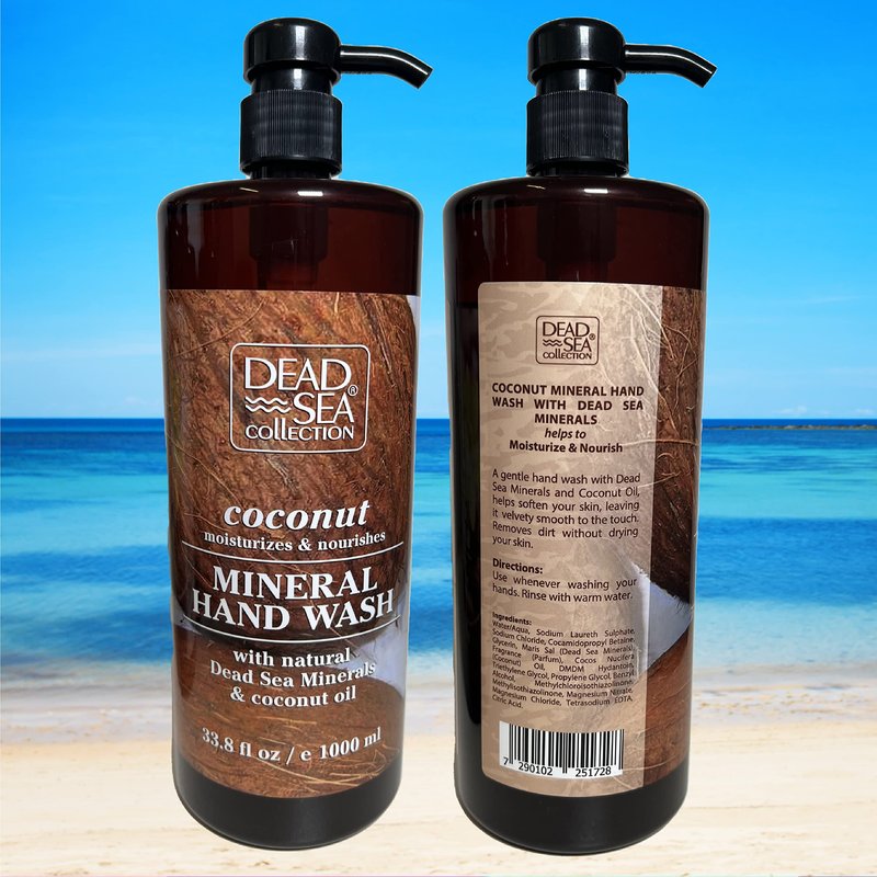 Dead Sea Collection Hand Soap Pump Coconut - Hand Wash Liquid with Dead Sea Minerals and Coconut Oil - All Skin Types Moisturizing & Nourishing - Pack of 2 (33.8 Fl Oz Each) - 67.6 Fl Oz