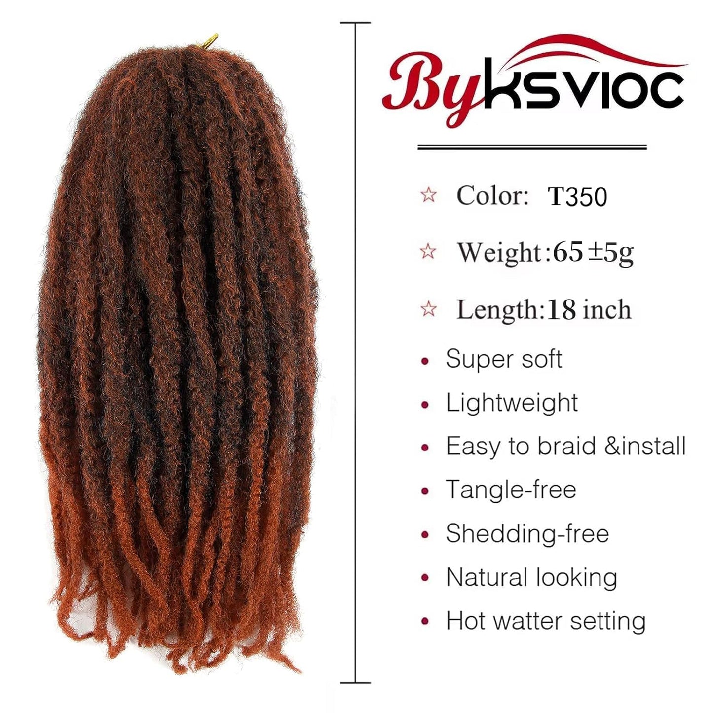 18inch Afro Kinky Twist Crochet Hair Braids Marley Braid Hair Curly Crochet Synthetic Braiding Hair (6Packs,#1B/350, 18inch)