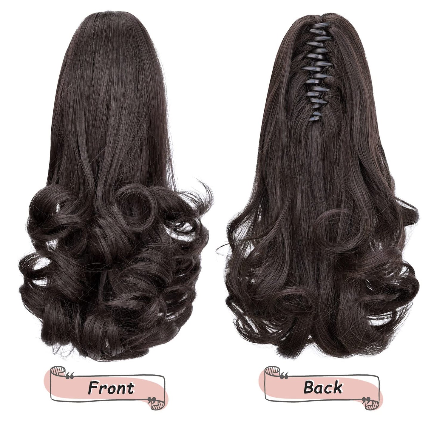 HEWEICSY Ponytail Extension,12" Claw Hair Extensions Short Curly Ponytail Clip in Ponytail Hair Extension Natural Looking Synthetic Hairpiece for Women(Darkest Brown)