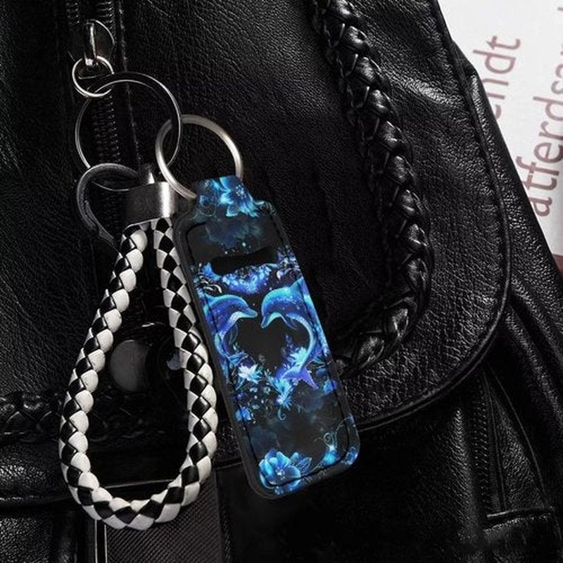 SEANATIVE Blue Dolphin Butterfly Chapstick Holder 5 PCS Lipstick Holder Keychain Lipstick Sleeve Pouch Lip Balm Holder Lipstick Bag for Keychain Travel Accessories Gift for Girls and Women