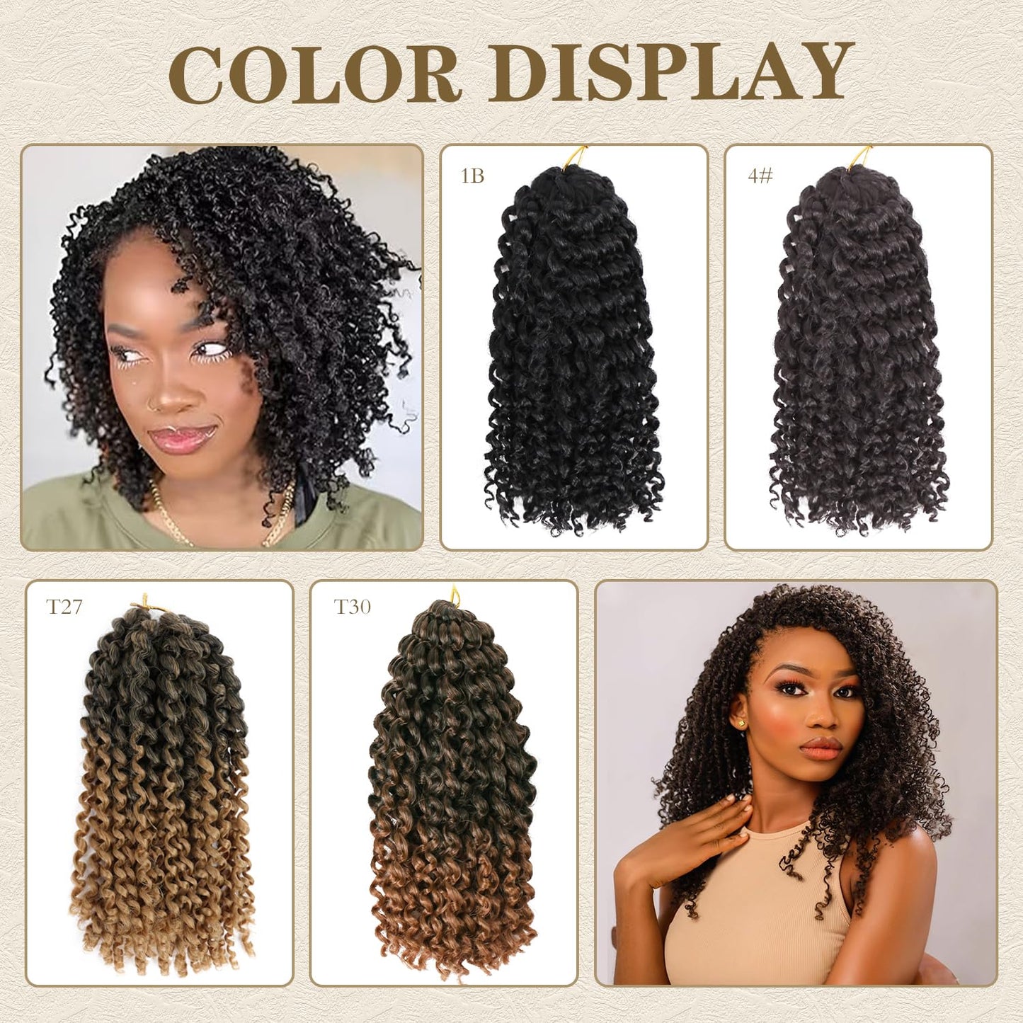 Short Passion Twist Crochet Hair Kinky Curly Braiding Hair for Black Women Crochet Braids with Curly Texture Hair Extensions (6 Packs, 12 Inch,T27)