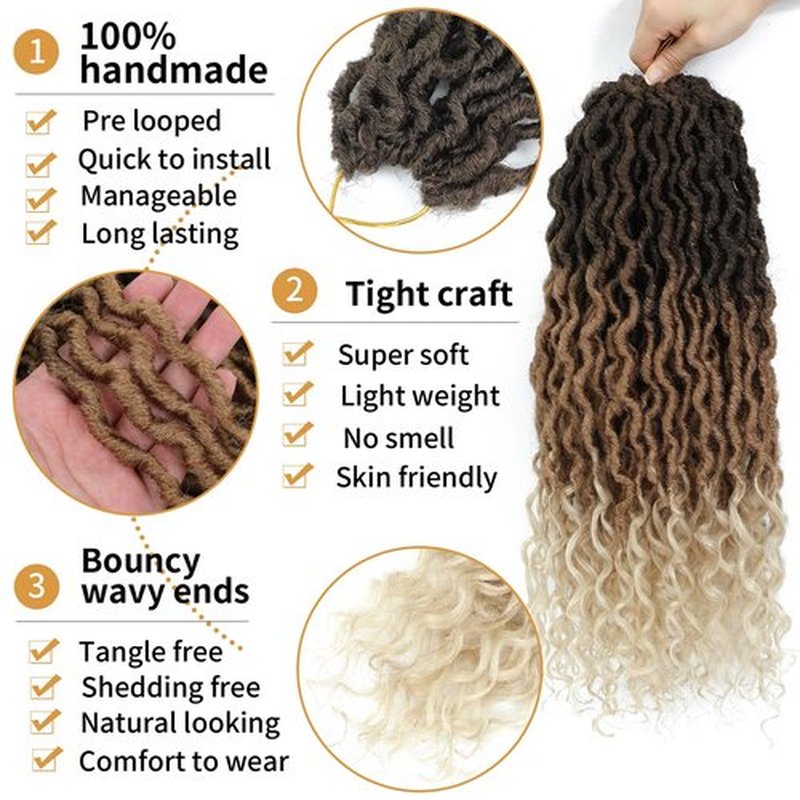 Goddess Locs Crochet Hair 4/27/613 Faux Locs 18 Inch 6 Packs Crochet Hair Pre Looped Crochet Locs for Black Women Soft Loc Hair(18 Inch,6 Packs,4/27/613)