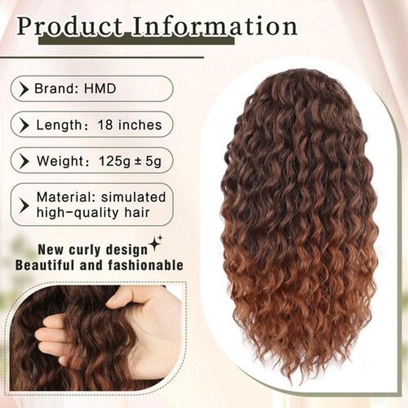 HMD Curly Ponytail Extension Drawstring Ponytail for Women Natural Black Mixed Medium Auburn Curly Clip in Hair Extensions 18 Inch Ponytail Extension Synthetic Hairpiece for Daily Party(1B/30)