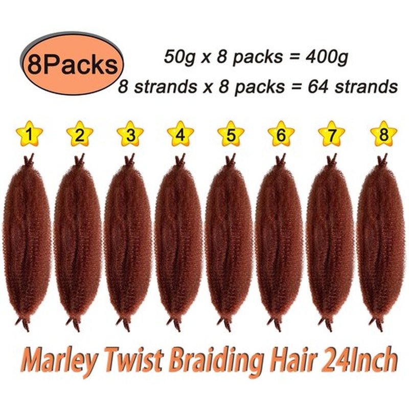24Inch Marley Twist Braiding Hair, Pre-Separated Springy Afro Twist Hair Kinky Twist Crochet Hair Braids for Distressed Soft Locs Spring Twist Hair for Women (350#, 24 Inch(Pack of 8))