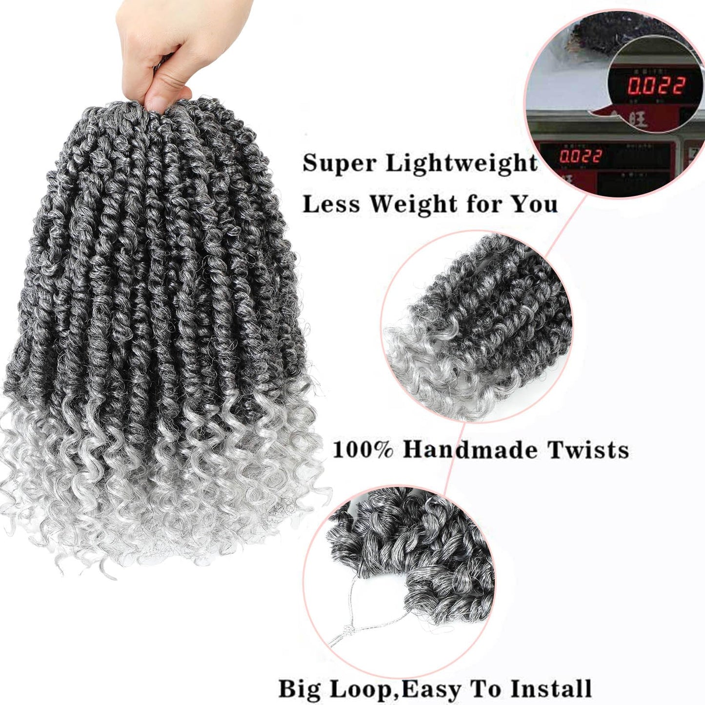 Grey Passion Twist Crochet Hair,12 Inch 9 Packs Pretwisted Passion Twist Hair, Soft Pre Looped and Pre twist Crochet Hair For Women,Short Curly Crochet Braids(12",9bundles,1B/Gray#)