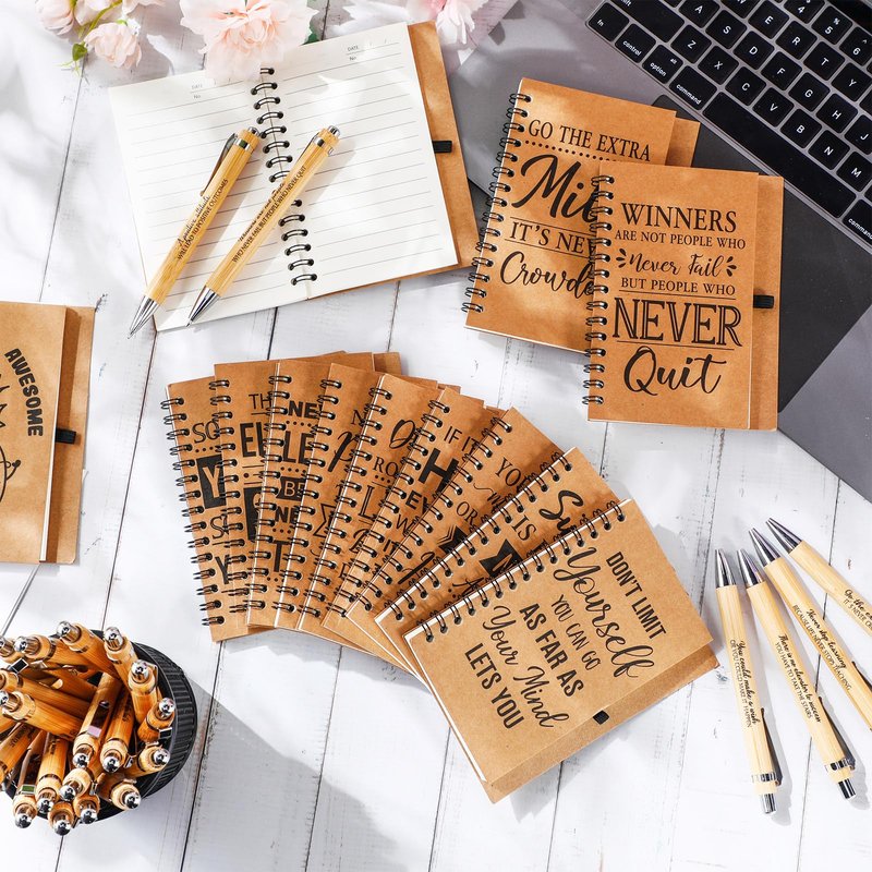 Geyoga 36 Sets End of Year Teacher Appreciation Gifts Bulk, Motivational Notebooks with Bamboo Pens, Inspirational Spiral Kraft Journal Set Thank You Gifts for Teacher Nurse Volunteer Team