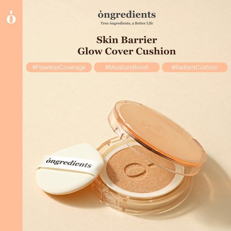 Skin Barrier Glow Cover Cushion, All-day Coverage, Glow Finish, Lightweight, Skincare-Like Texture, Non-cakey Makeup, Korean Cushion Foundation (#23W Sunlight, 0.49 oz)