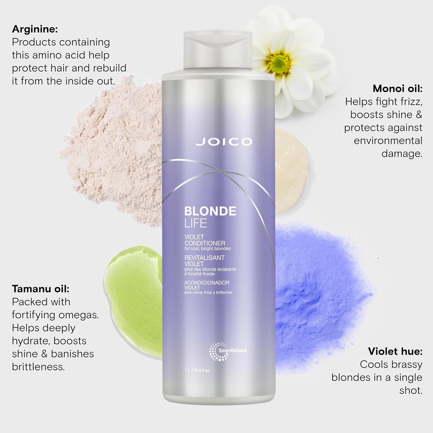 Joico Blonde Life Violet Conditioner | For Cool & Bright Blonde Hair | Neutralize Brassy Tones | Banish Yellow Tones | Boost Shine | Sulfate Free | With Monoi & Tamanu Oil