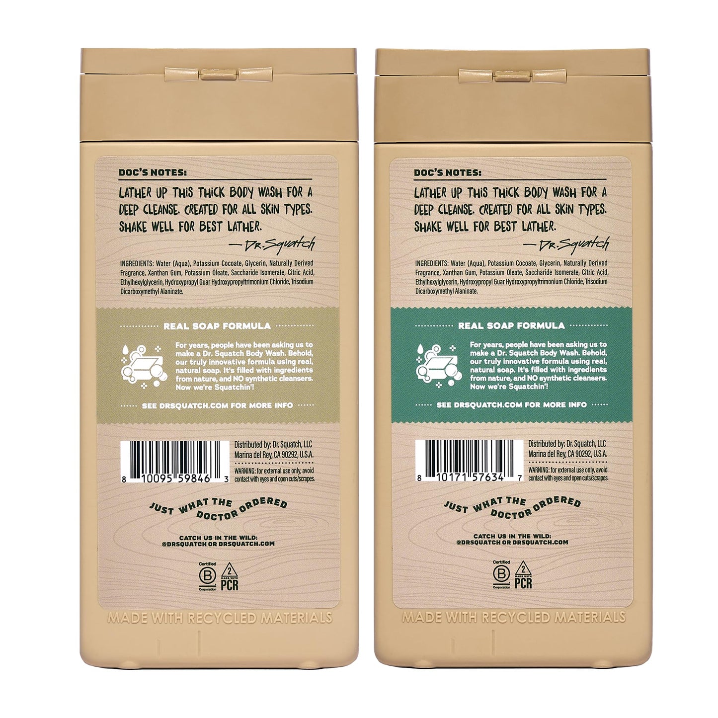 Dr. Squatch NEW Body Wash for Men with Nourishing, Natural Ingredients | No Paraben, Phthalate, Sulfate | All Day Moisture | Long Lasting Scent | Wood Barrel Bourbon & Fresh Falls (14 oz, 2-Pack)