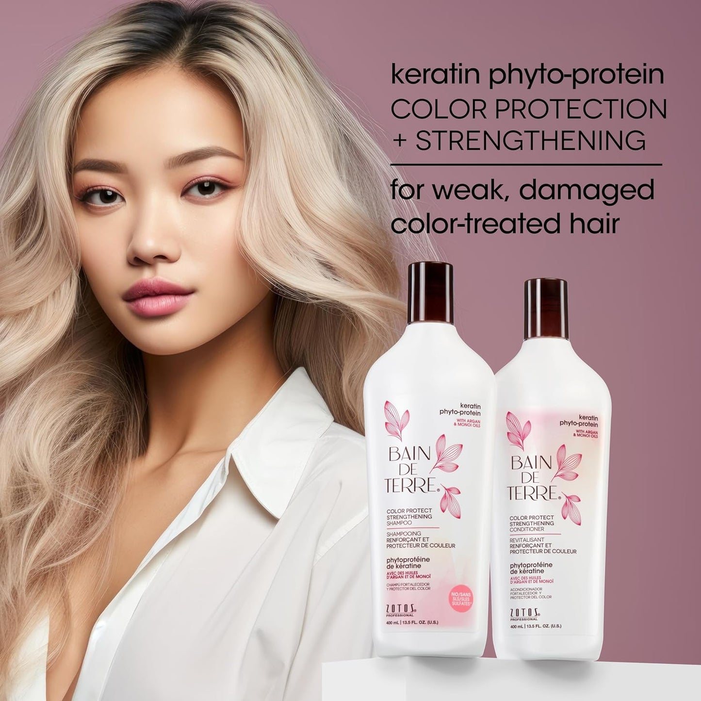 Bain de Terre Keratin Phyto-Protein Color Protect Strengthening Shampoo, Color-Safe Strengthening for Weak & Damaged Hair, Sulfate-Free, Paraben-Free