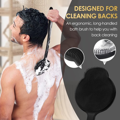 VWMYQ Silicone Back Scrubber for Shower, Upgrade Long Handle Silicone Body Scrubber, Back Scrubber Exfoliating and Massage Can Produce More Foam, Long Handle Back Scrubber for Men Women