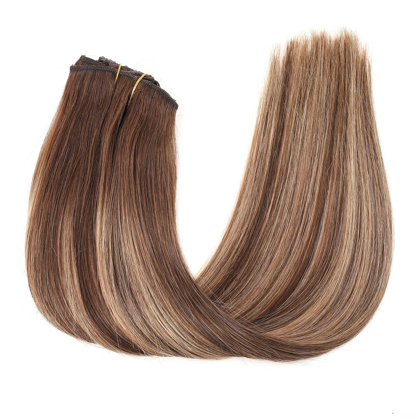 Human Hair Clip in Extensions #4/27 T4 Chocolate Brown to Caramel Blonde 120g 8pcs Straight Clips In Real Hair Extensions Human Hair,14inch Balayage Human Hair Extensions