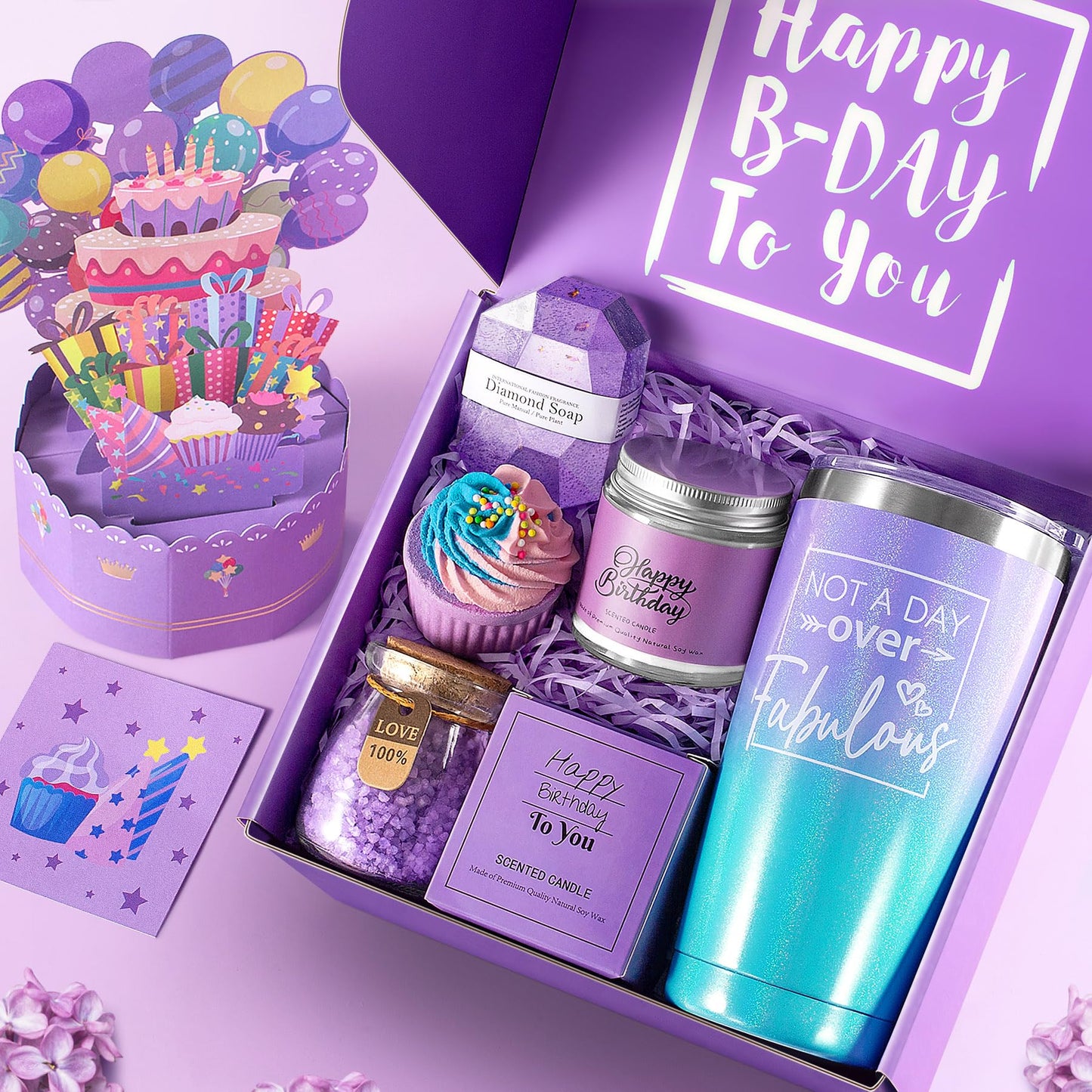 ITABLETAS Birthday Gifts for Women, Happy Birthday Bath Set Gift Basket, Unique Spa Gift Idea for Mom, Sister, Bestie, Her, Wife, Female Friends, 30th, 50th, 60th, Gifts for Women Who Have Everything