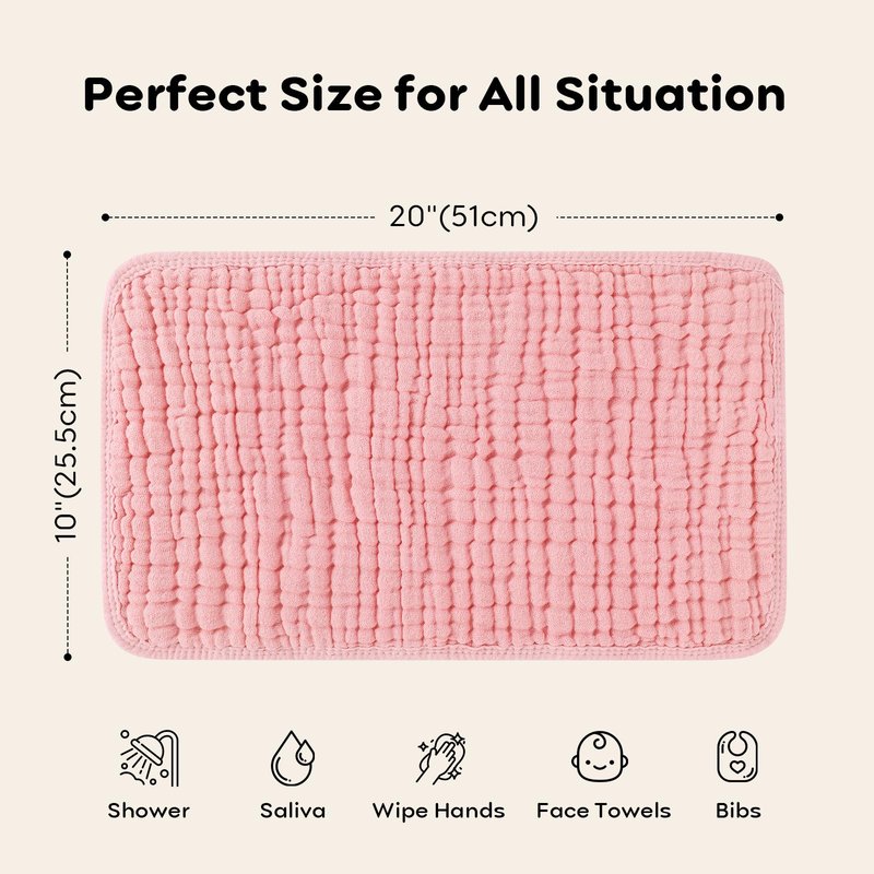 Looxii Muslin Burp Cloths Baby Girl 6 Pack - 20" x 10" - Ultra Soft & Absorbent, 6-Layer 100% Cotton for Spit Up & Drool- Gentle Baby Burping Cloth, Newborn Essentials Shower Gift Girl, Gradient Pink