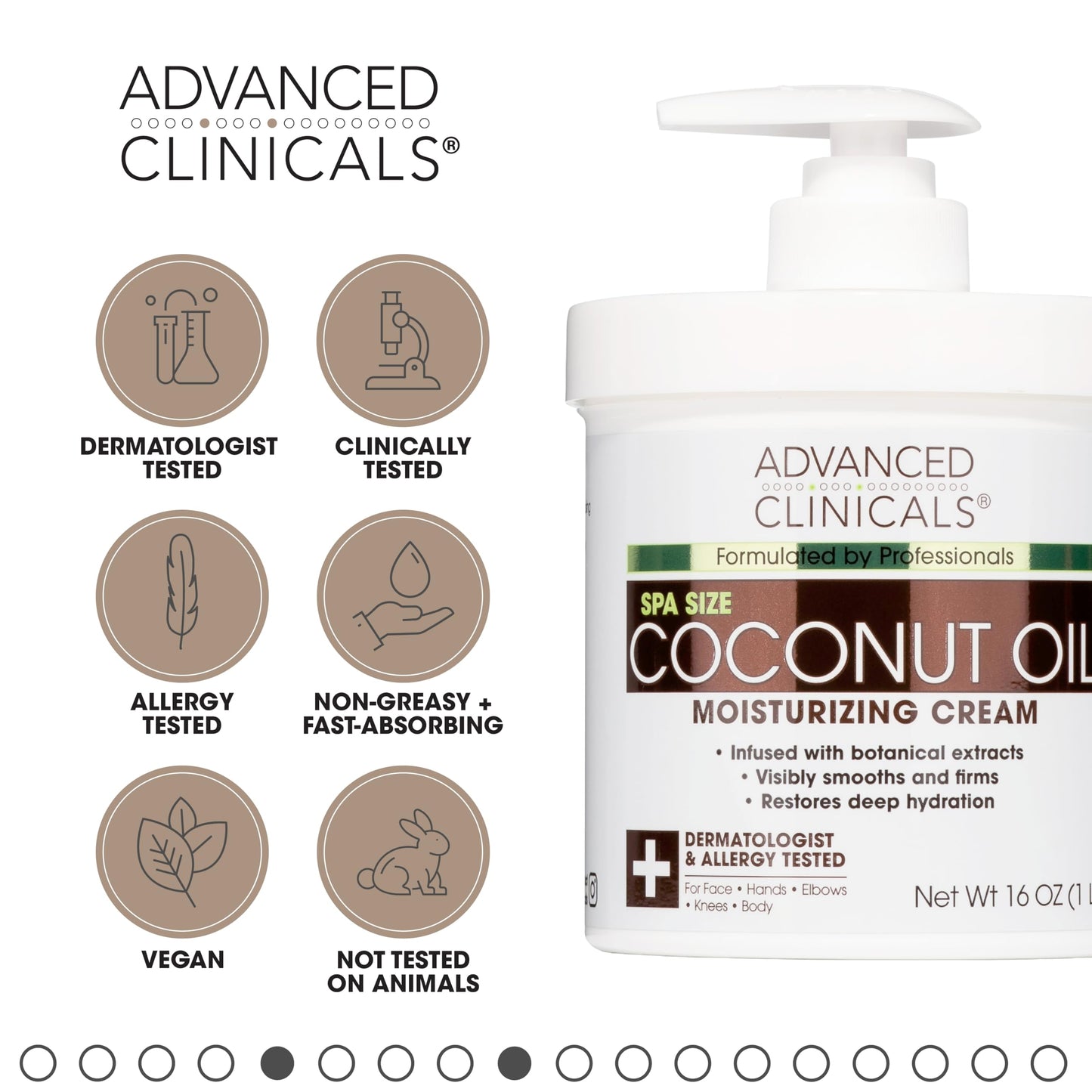 Advanced Clinicals Coconut Body Lotion Moisturizing Cream & Face Lotion For Women & Men | Natural Coconut Cream Oil Moisturizer Body Butter Skin Care Balm For Dry Skin, Large 16 Oz