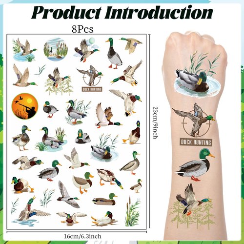Lovarywow Mallard Duck Temporary Tattoos - 200+ Cute One Lucky Duck Birthday Decorations Hunting Duck Fake Tattoos Gifts for Kids Duck Animals Tattoo Stickers Duck Birthday Party Favors Supplies Decor