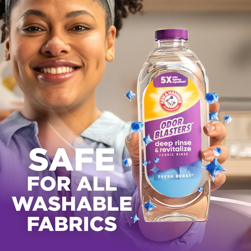 ARM & HAMMER Odor Blasters Deep Rinse and Revitalize Fabric Rinse, Laundry Additive, Eliminates Sweat and Musty Odors, Fresh Burst Scent, 50 fl oz