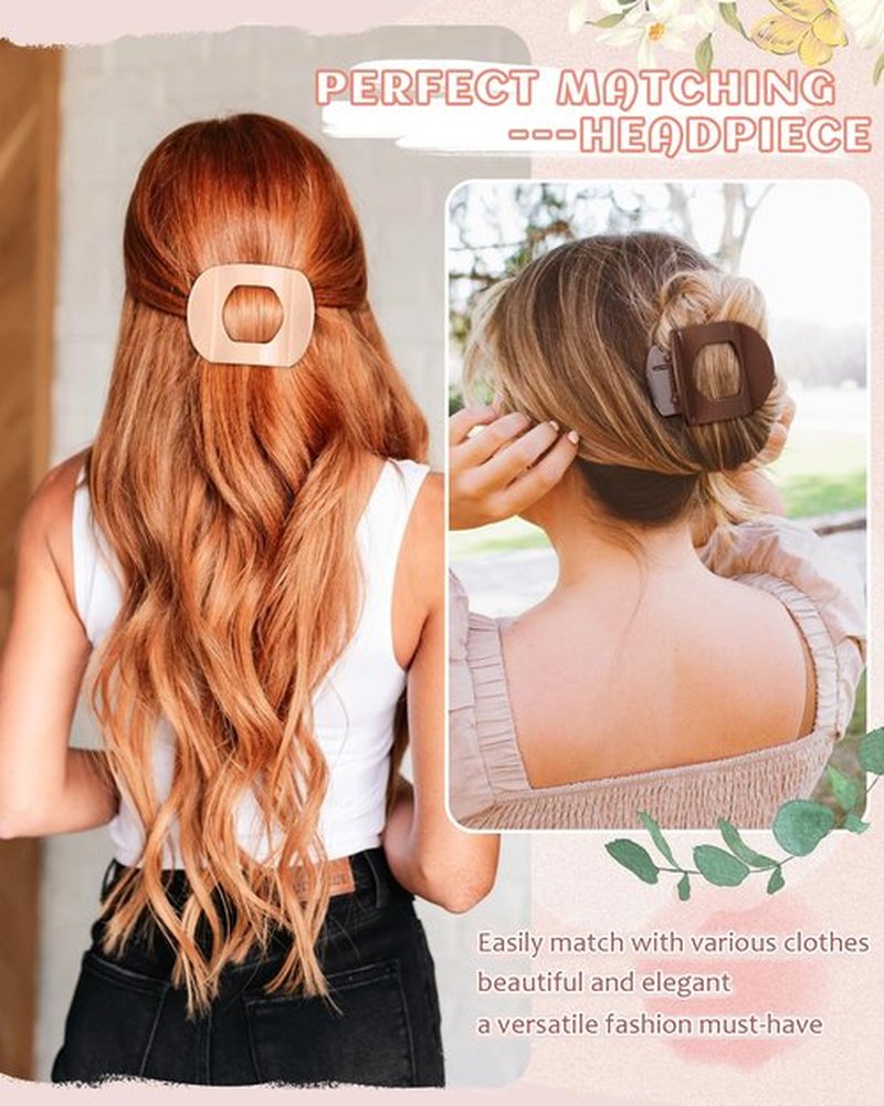 6 PCS Flat Hair Clips for Women Medium Non-slip Flat Claw Clip Strong Grip Hair Claw Clips Hair Barrettes for Thin Hair (Light Brown+Dark Brown+Light Brown+Dark Brown+Off-White+Chestnut)